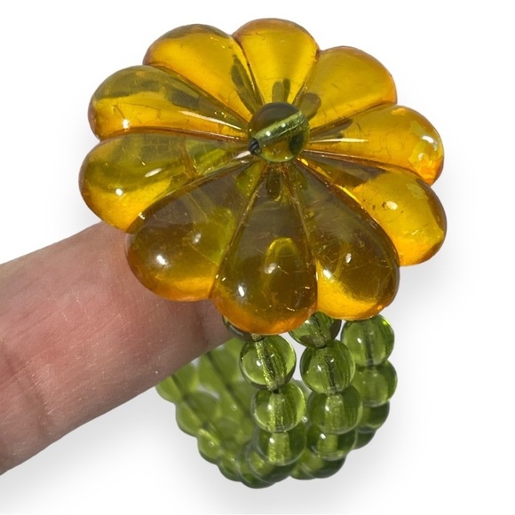 Glass Bead with Flower Daisy Napkin Ring Lot of 5 Orange Green Boho Tablescape - Picture 2 of 7